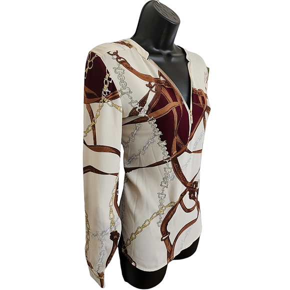 ❤️Soho New York & Co. Jeans Chain Print Long Sleeve Blouse☆ - Picture 2 of 2